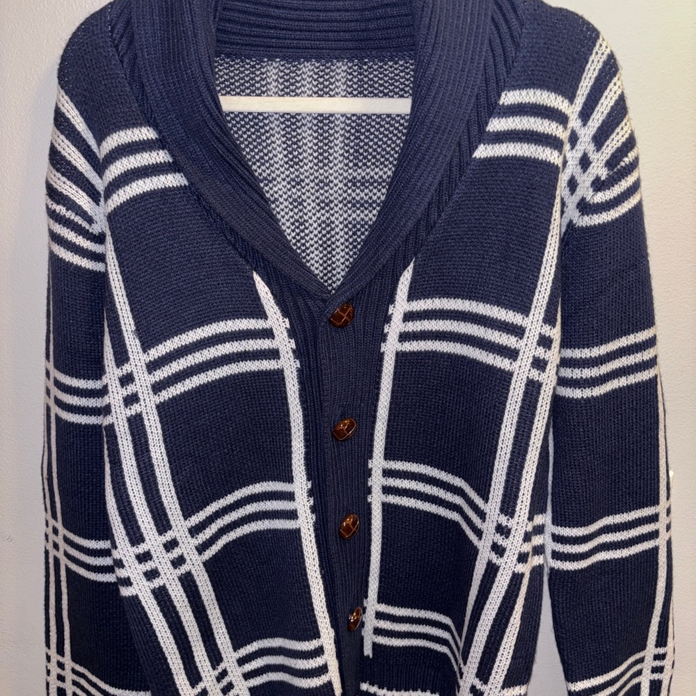 Navy and White Plaid Women's Cardigan